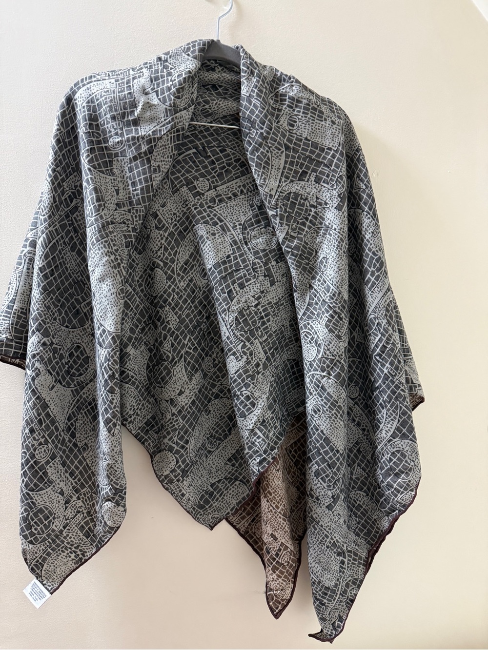 Reversible Silk Wool Oversized Scarf Wrap 51” x 51” Brown Gray